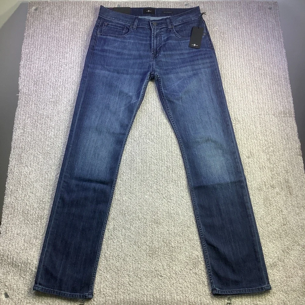 7 For All Mankind The Straight Airweft Denim Jeans Proper Blue Size 33 x 34 NWT